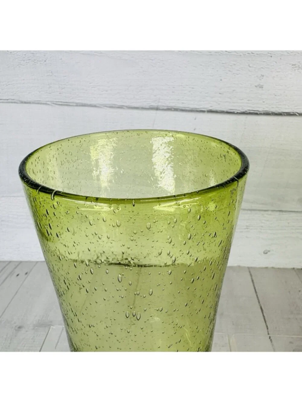 Hand-Blown Weighted Base Flared Artisan Mexico Lime Green Glass Tumbler Set of 5
